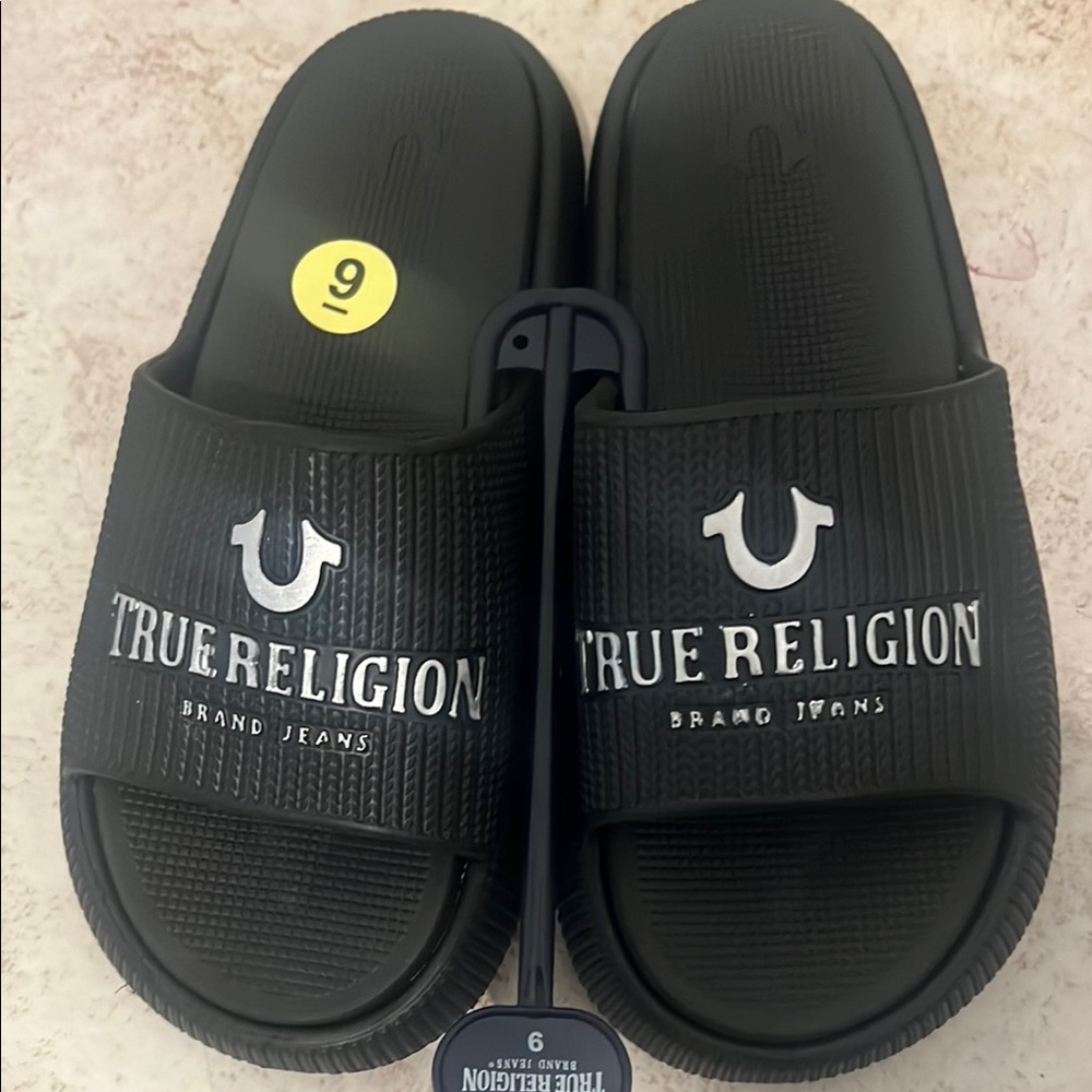 True Religion Black Slide Sandals